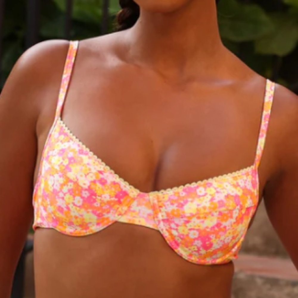 Kulani Kinis Pink and Yellow Floral Underwire Bikini Top